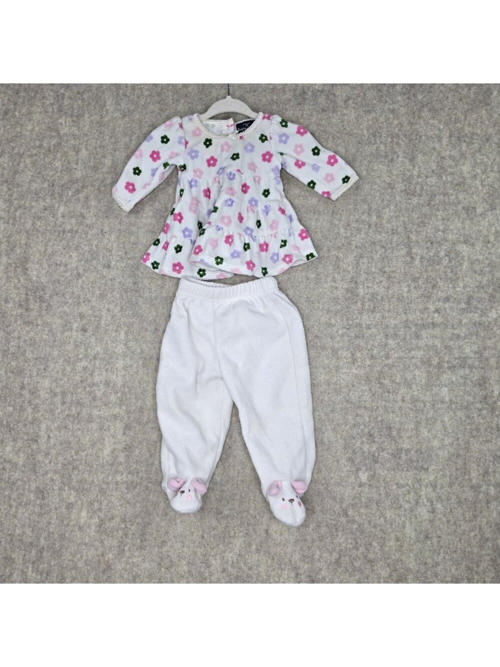 Faded Glory Newborn Baby Girl Two-Piece Floral Top & White Pants Bunny Feet